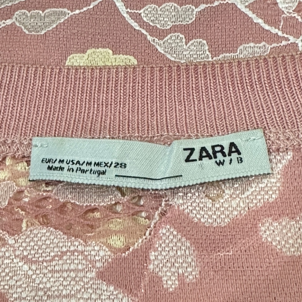 ZARA Lace Floral Crop Blouse Pink White Women Medium Boho Feminine Top - Picture 5 of 7